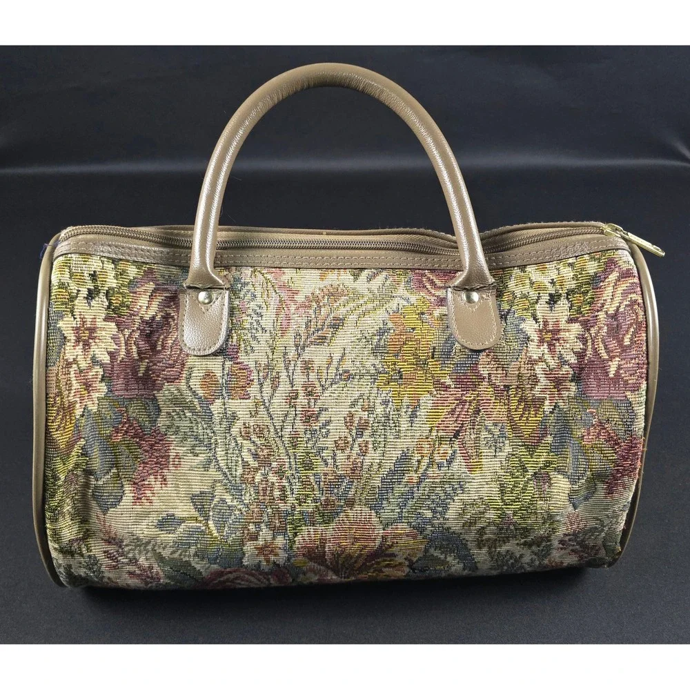 Jaguar Floral Tapestry Satchel Bag JCPenney Multi Color Rose Vintage Travel Tote